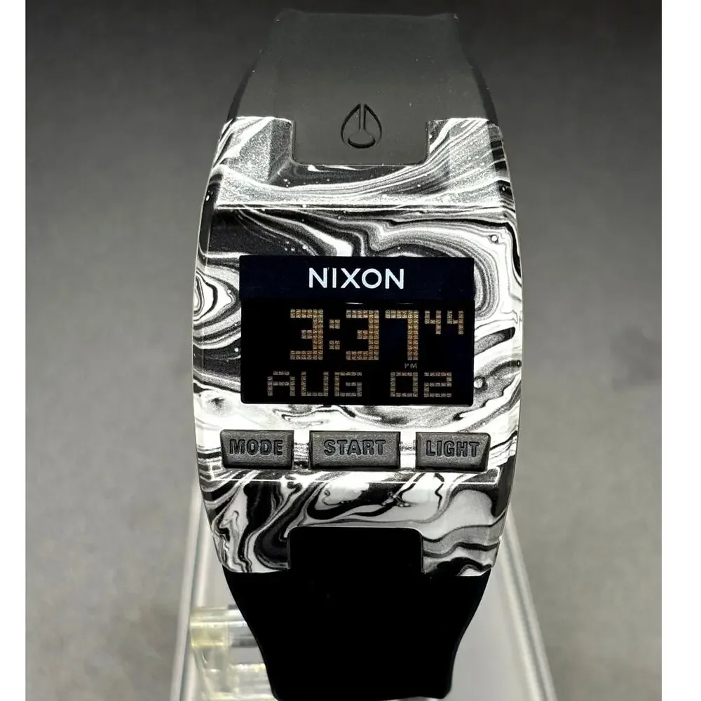Nixon The Comp S Marbled Black White Amoeba Digital Surf Watch 100M A336